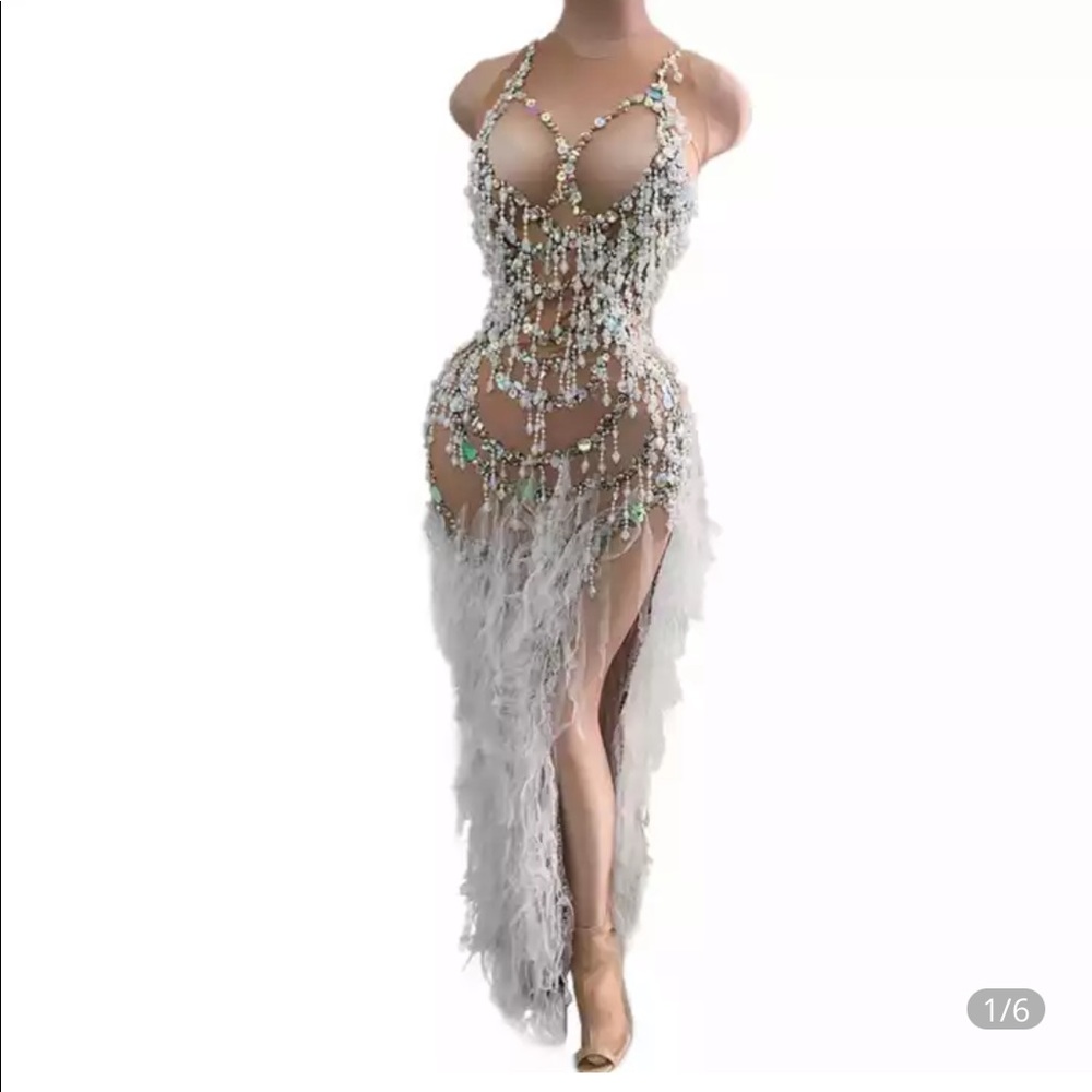 GORGEOUS Handmade Crystal Bedazzled Train Dress